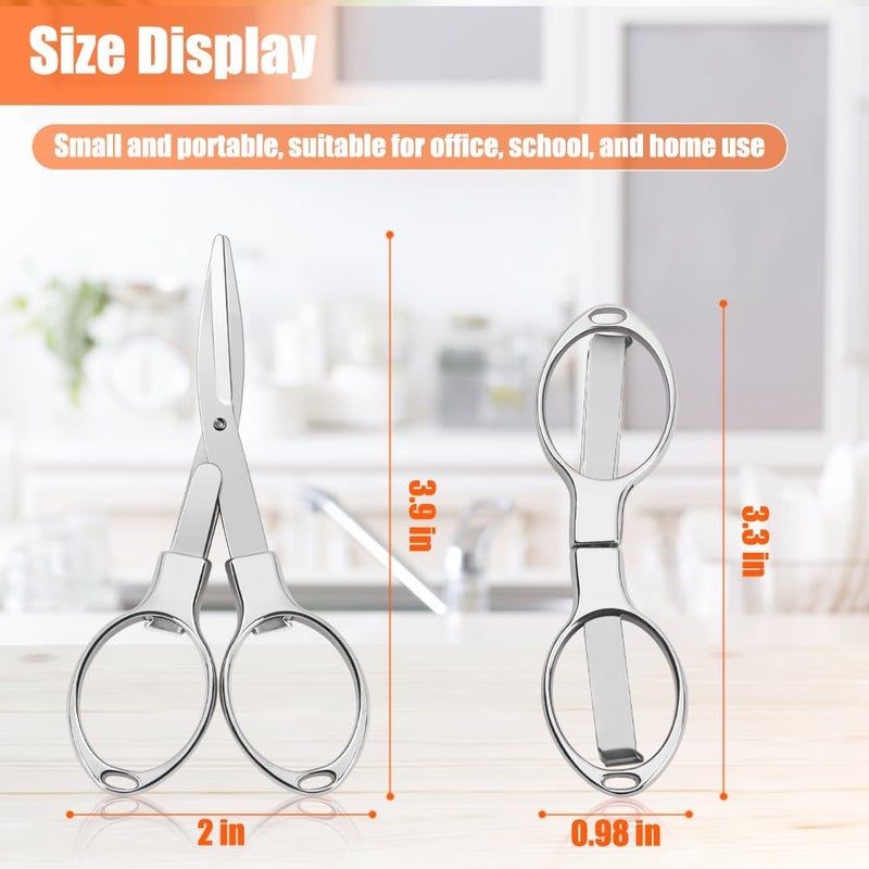 Vicsamer 2PCS Folding Scissors, Portable Travel Scissor, Gift for Men Glasses Shaped Mini Shear Telescopic Cutter, Anti Rust Stainless Steel Scissors for Fishing Sewing Home Office-Silvery - Image 2